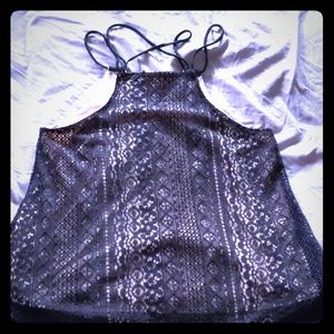 The Vanity Room Black and Tan Lace Halter Tank Top